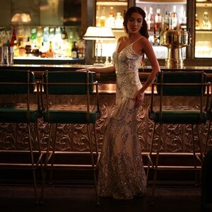 NWT Betsy & Adam white and silver sequined luxury gown /  bridal or engagement 0